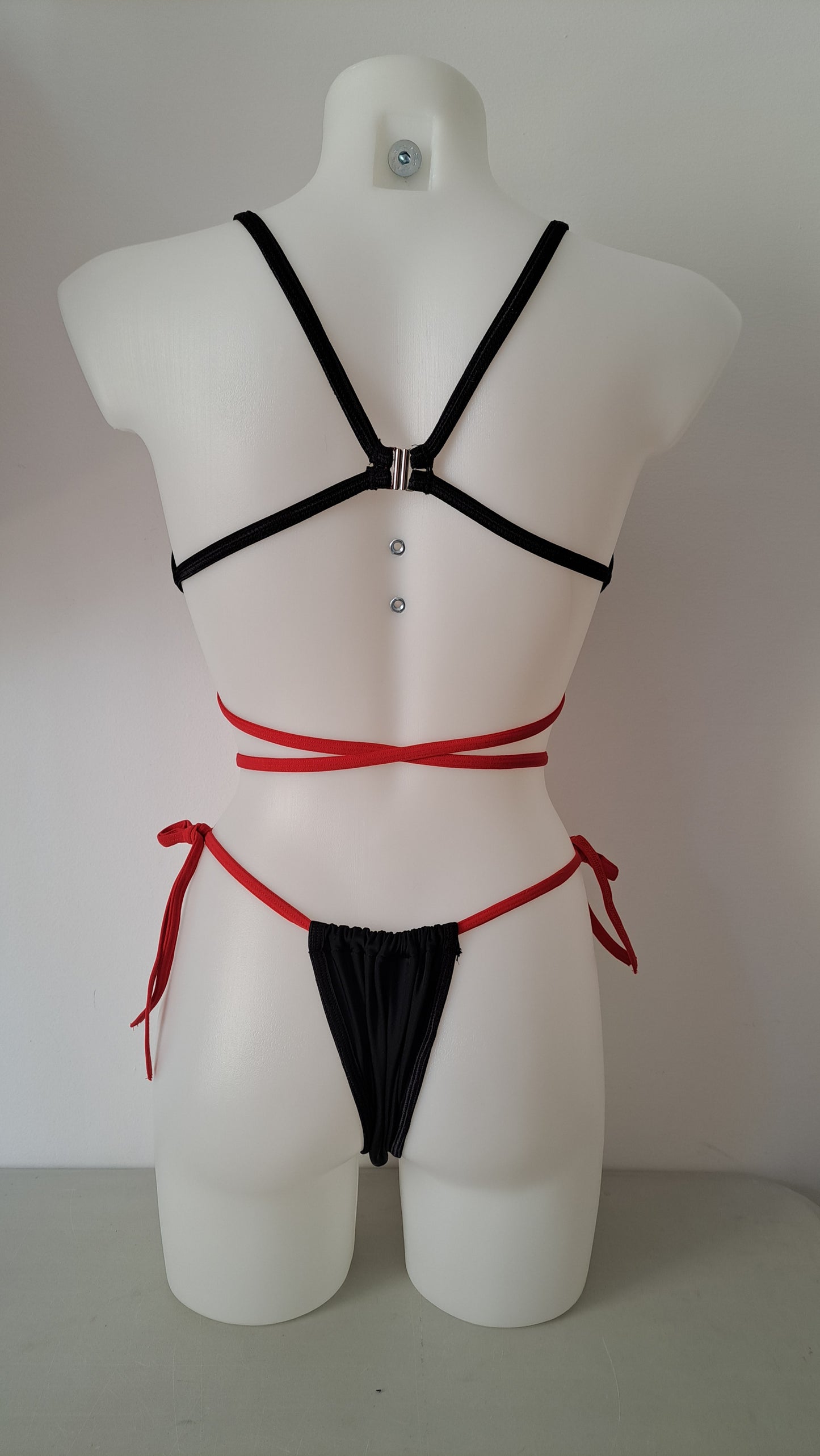 Completo bikini slip coco laccetti zebra rosso - Flamingo pole wear