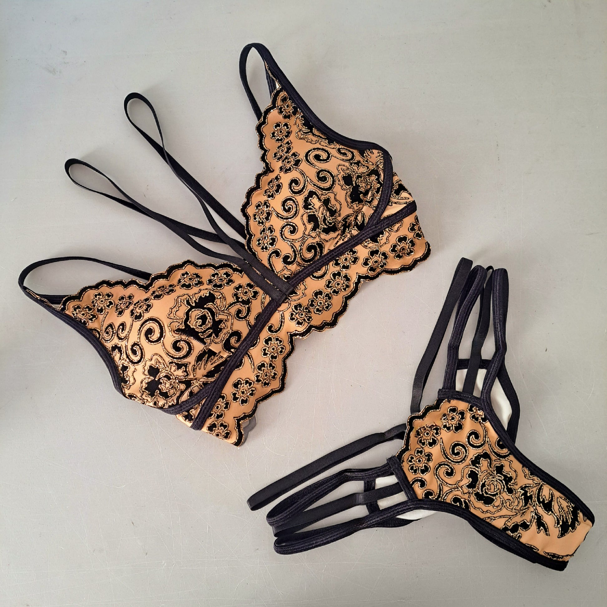 Completo glitter nude/nero - Flamingo pole wear