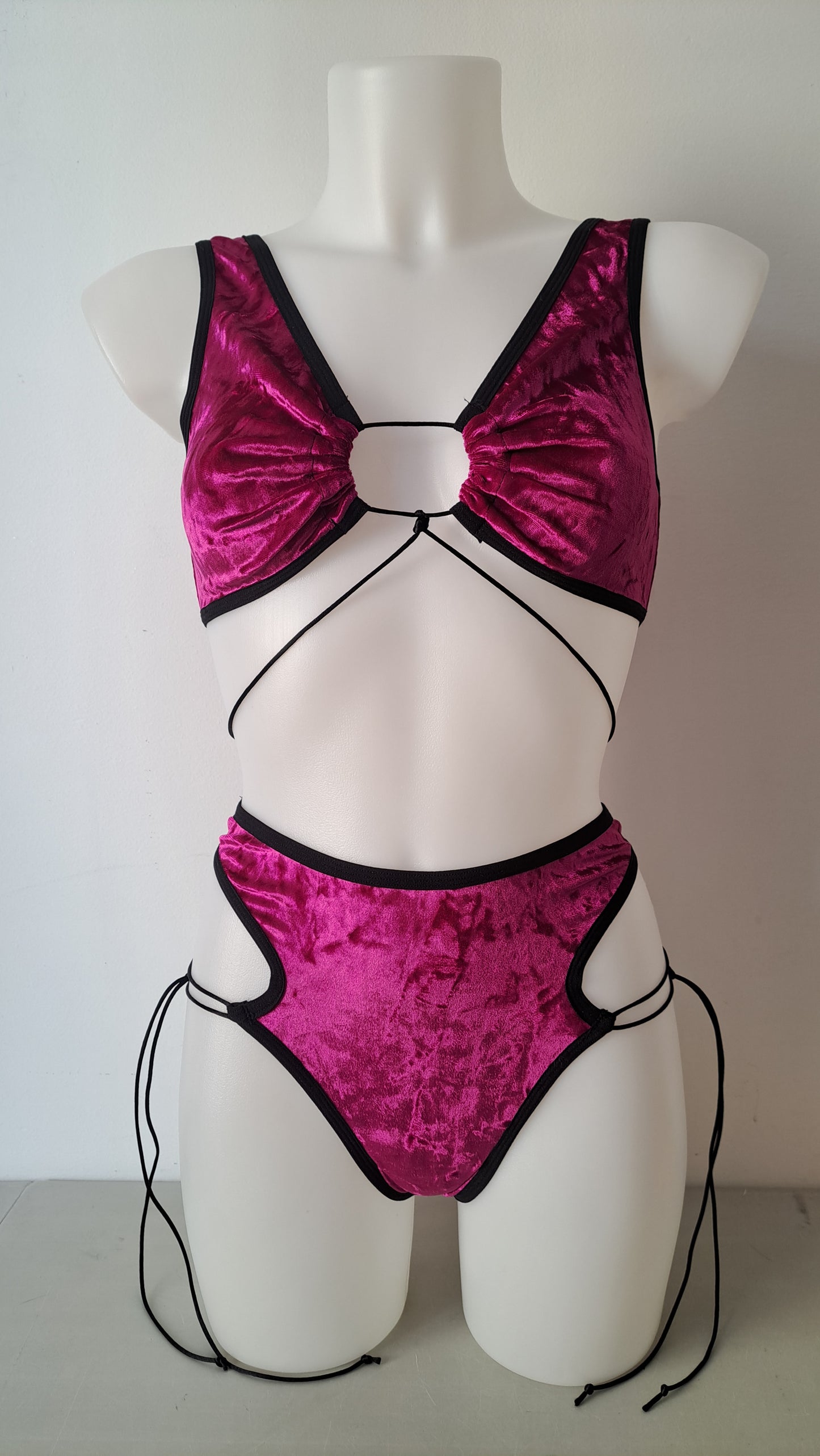 Completo elettra crush velvet magenta nero