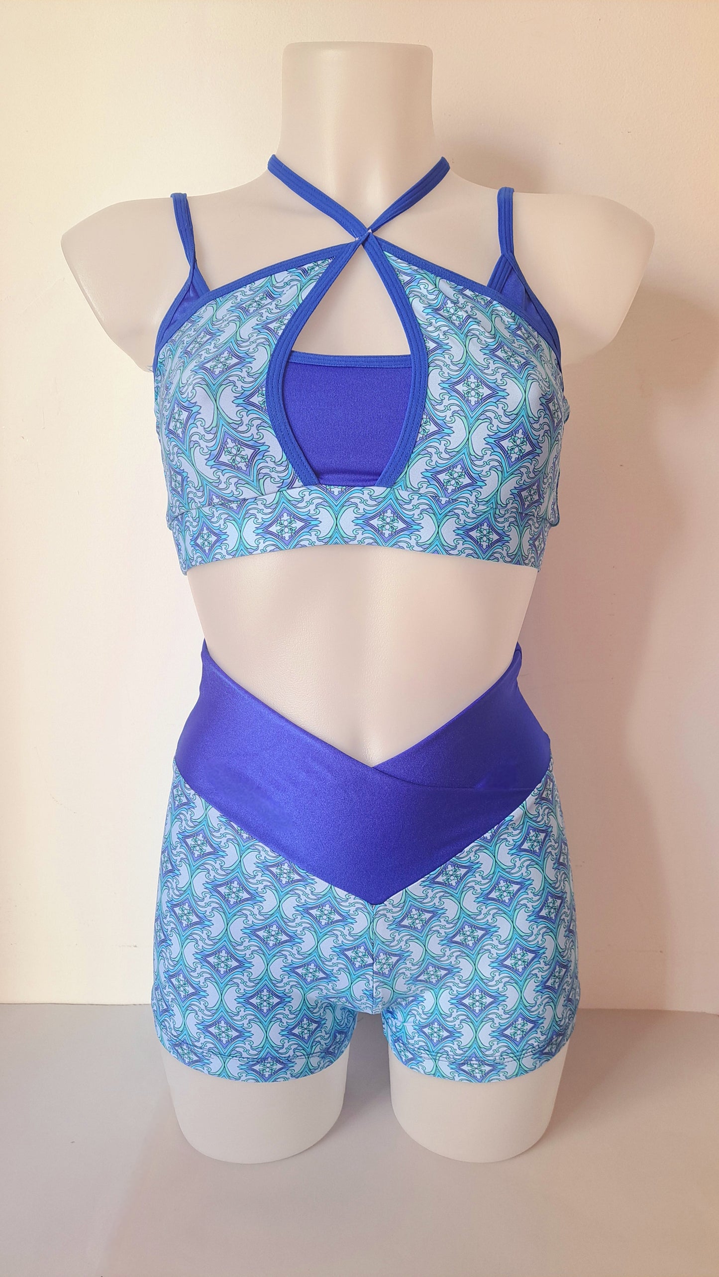 Completo yoga fitness rombi azzurro/bluette