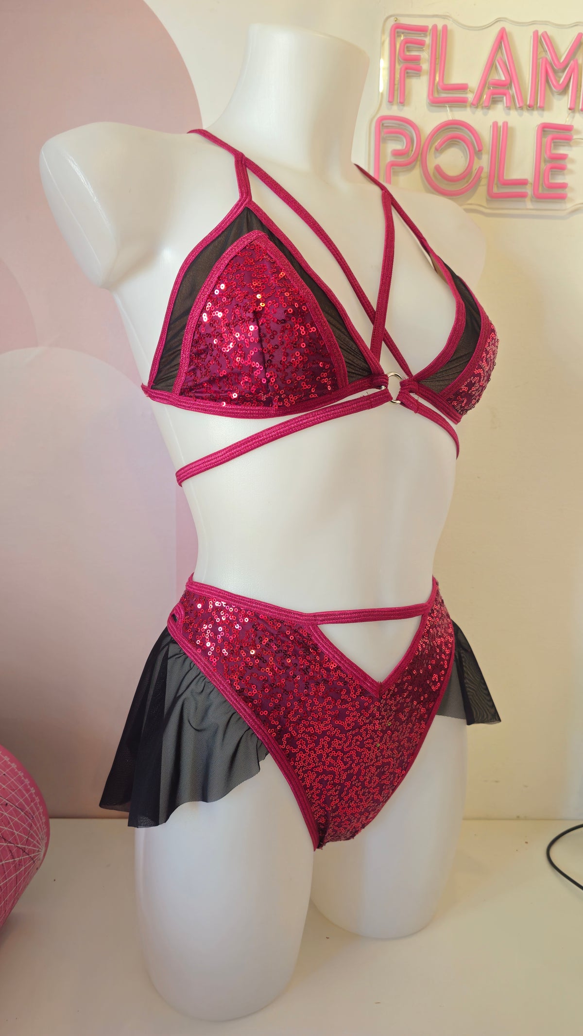 Body tatiana all in one pailettes bordoaux nere
