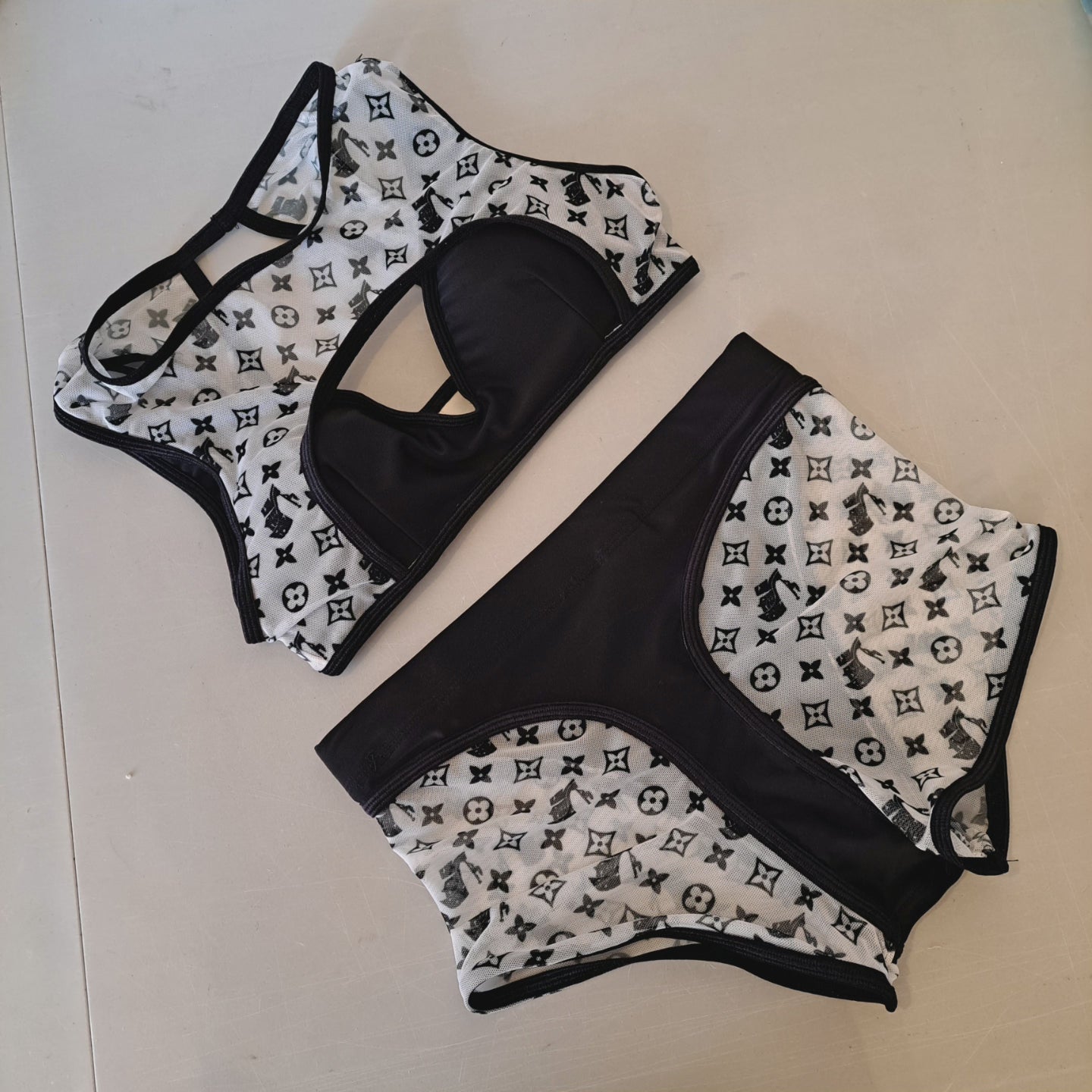 Completo net shorty string liv bianco/nero - Flamingo pole wear