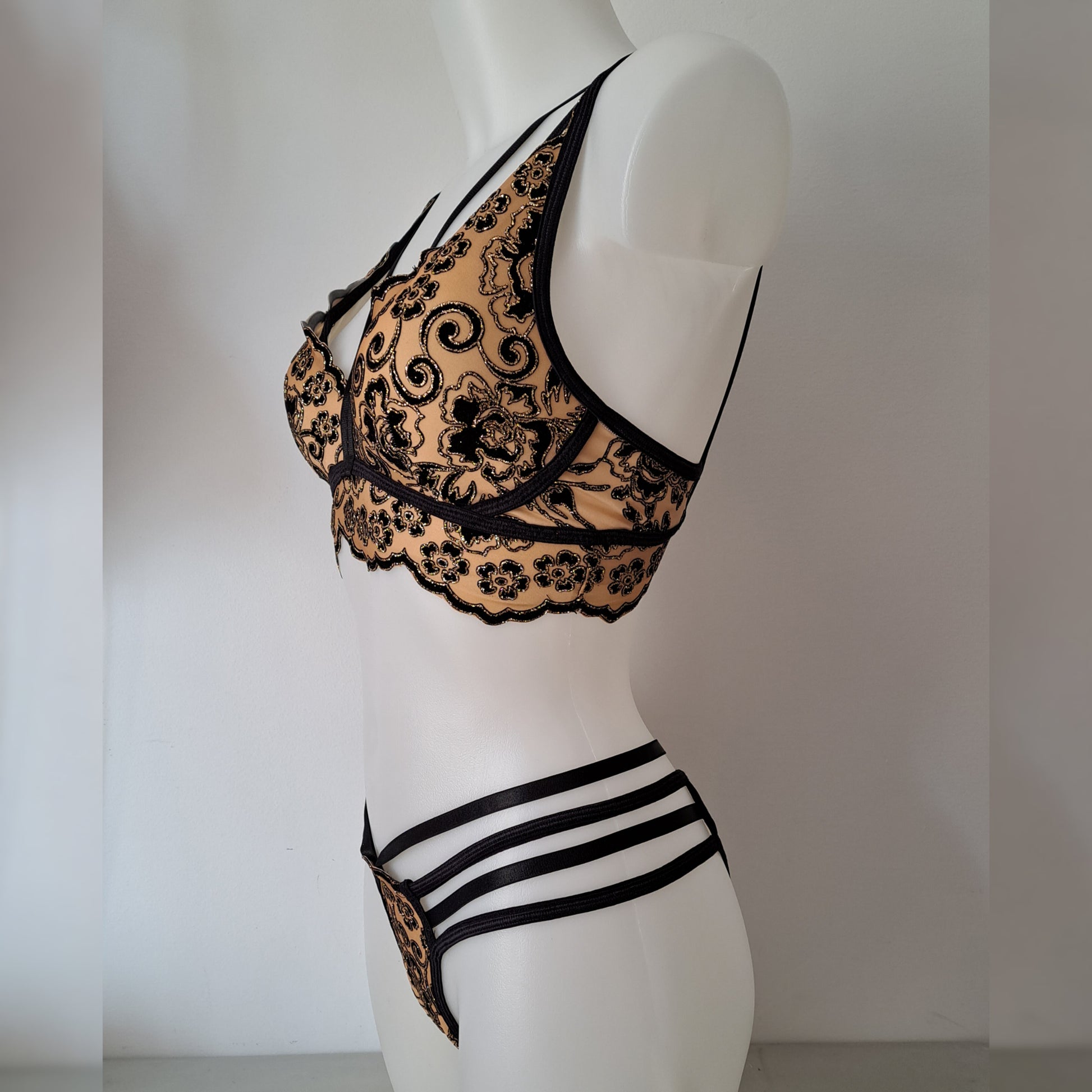 Completo glitter nude/nero - Flamingo pole wear