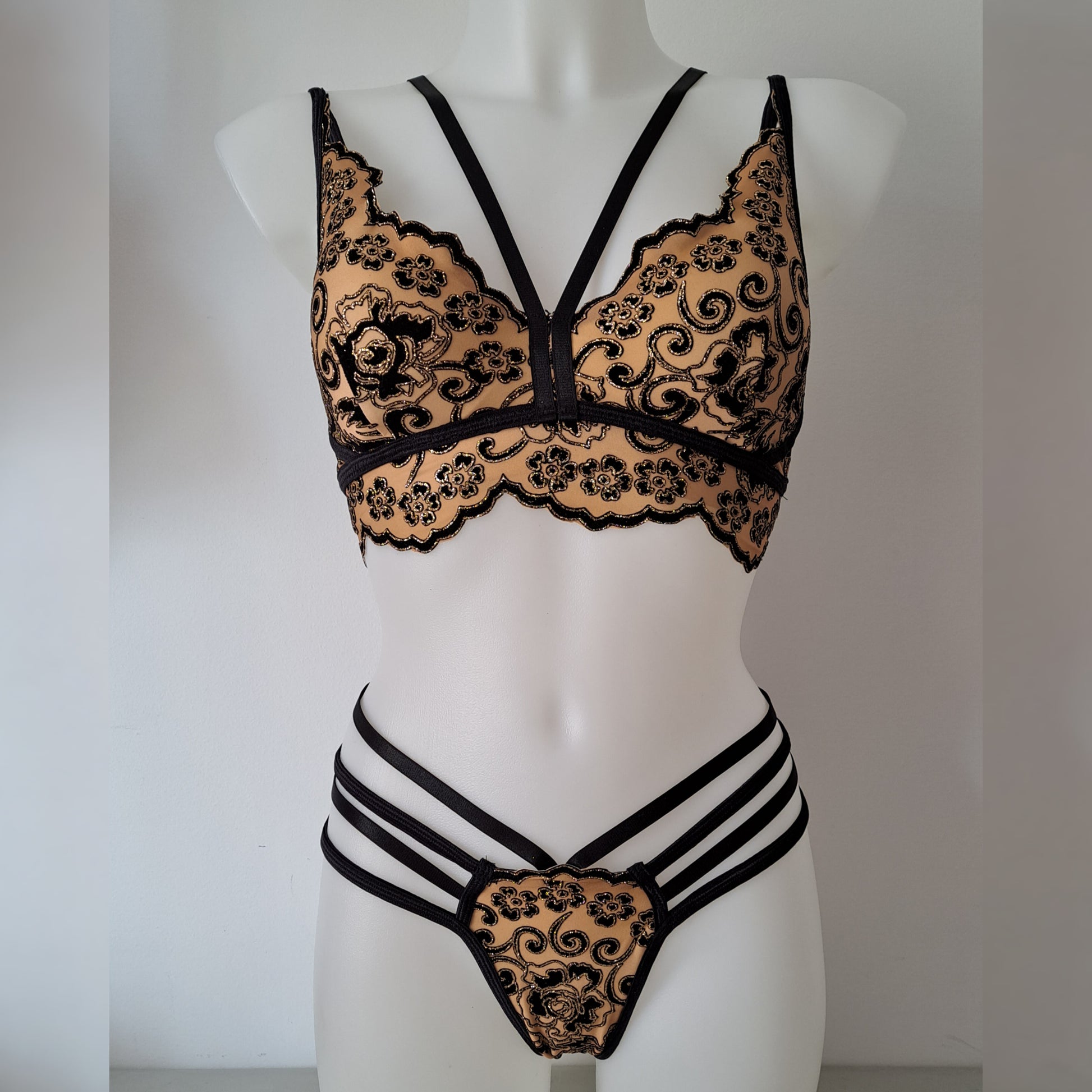 Completo glitter nude/nero - Flamingo pole wear