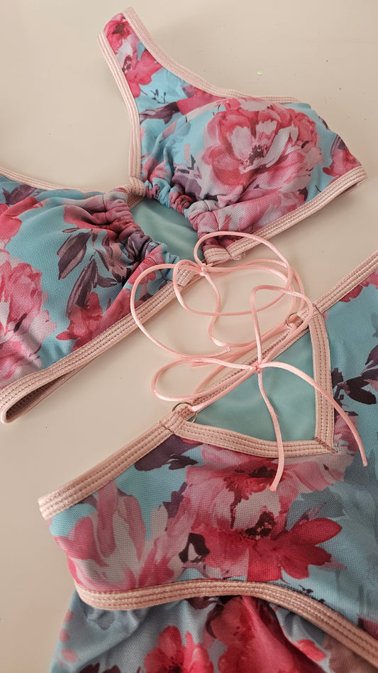 Completo elettra telli vi rouches flake blue flower