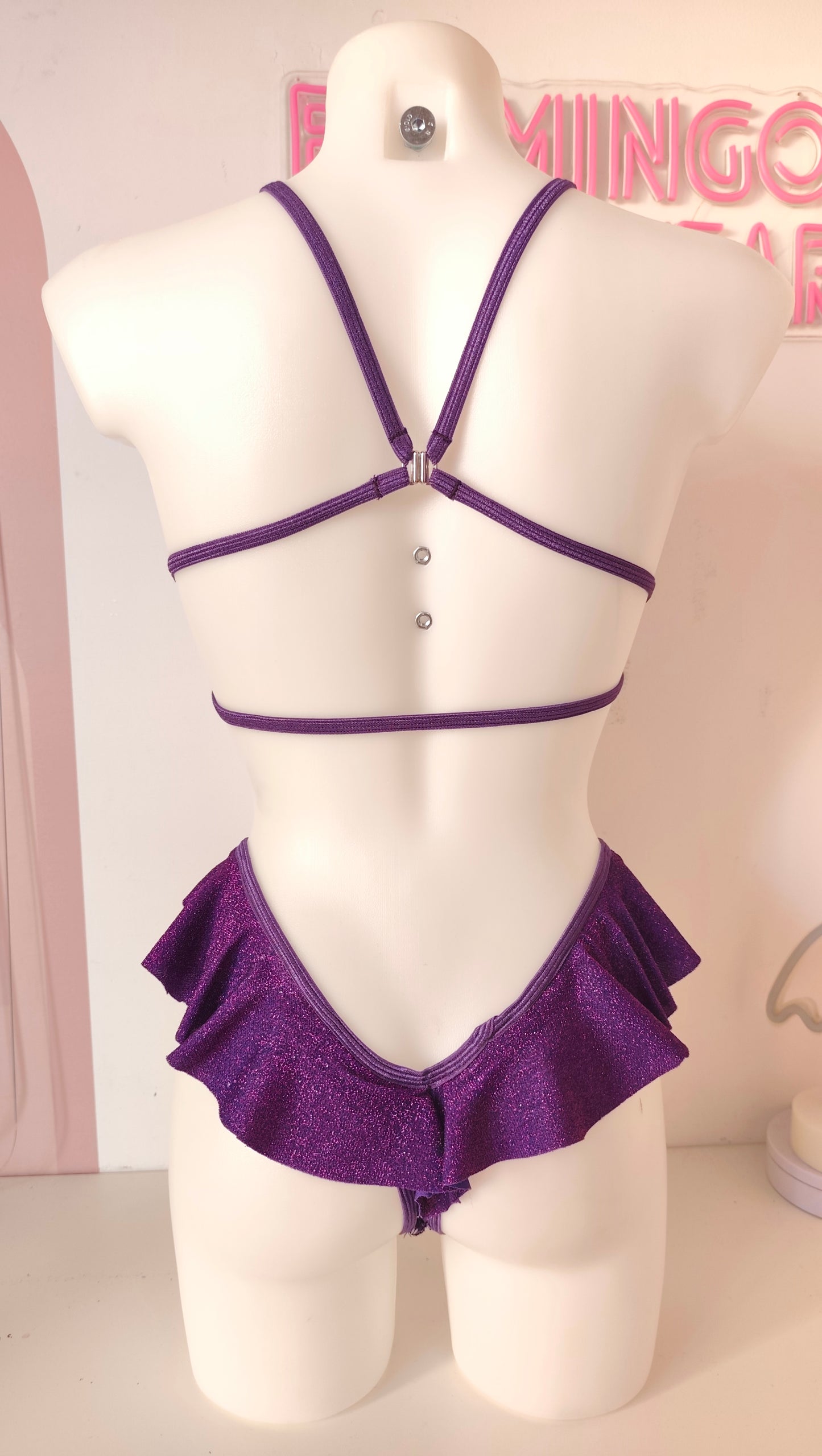 Completo liv patch slip bikini string c volant viola
