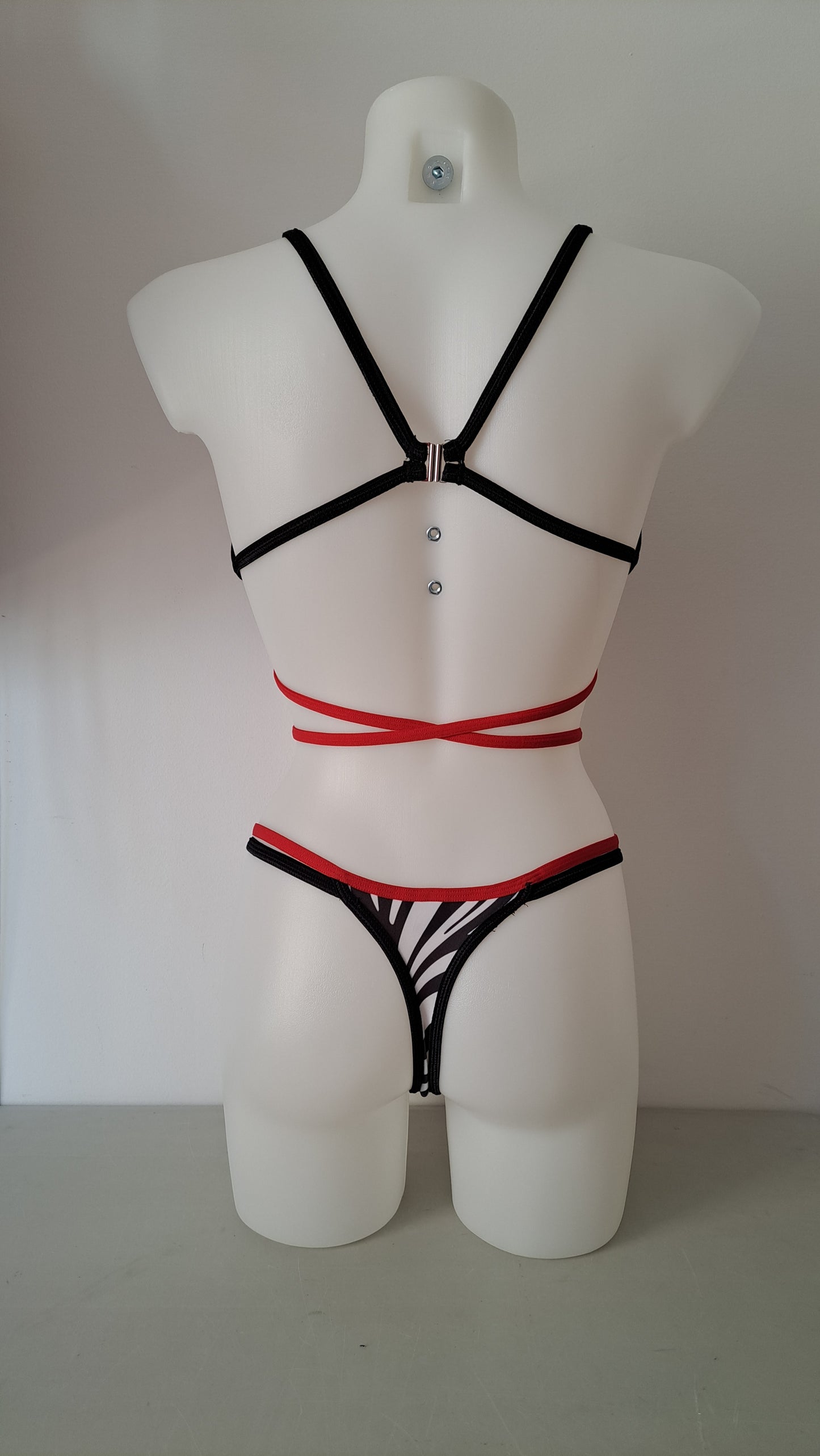 Completo bikini liv string zebra rosso - Flamingo pole wear