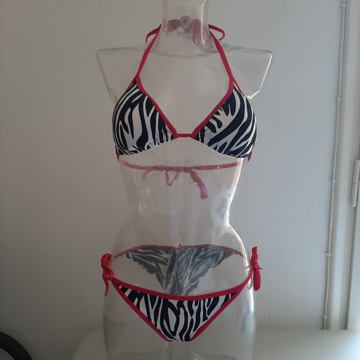 Completo bikini laccetti zebra / fucsia - Flamingo pole wear