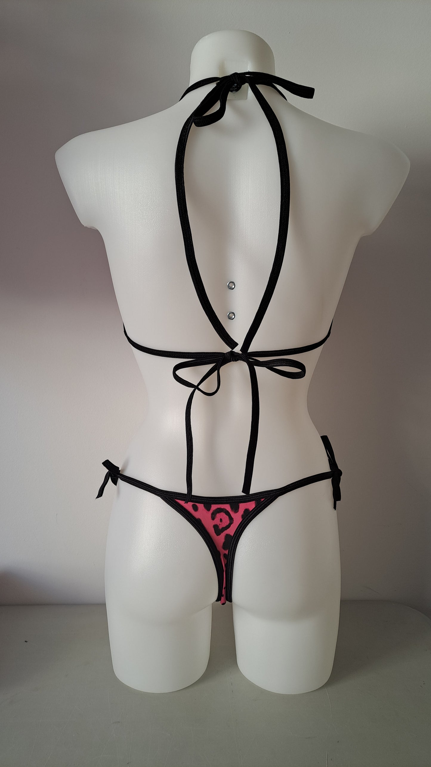 Completo bikini string lace maculato fucsia - Flamingo pole wear