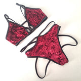 Completo high cut harness velluto bordeaux / nero