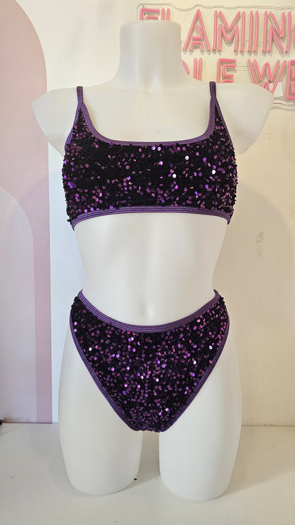 Completo corona telli velluto pailettes viola