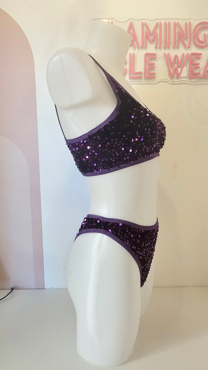 Completo corona telli velluto pailettes viola