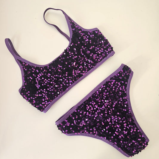 Completo corona telli velluto pailettes viola