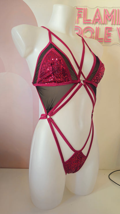 Body tatiana all in one pailettes bordoaux nere