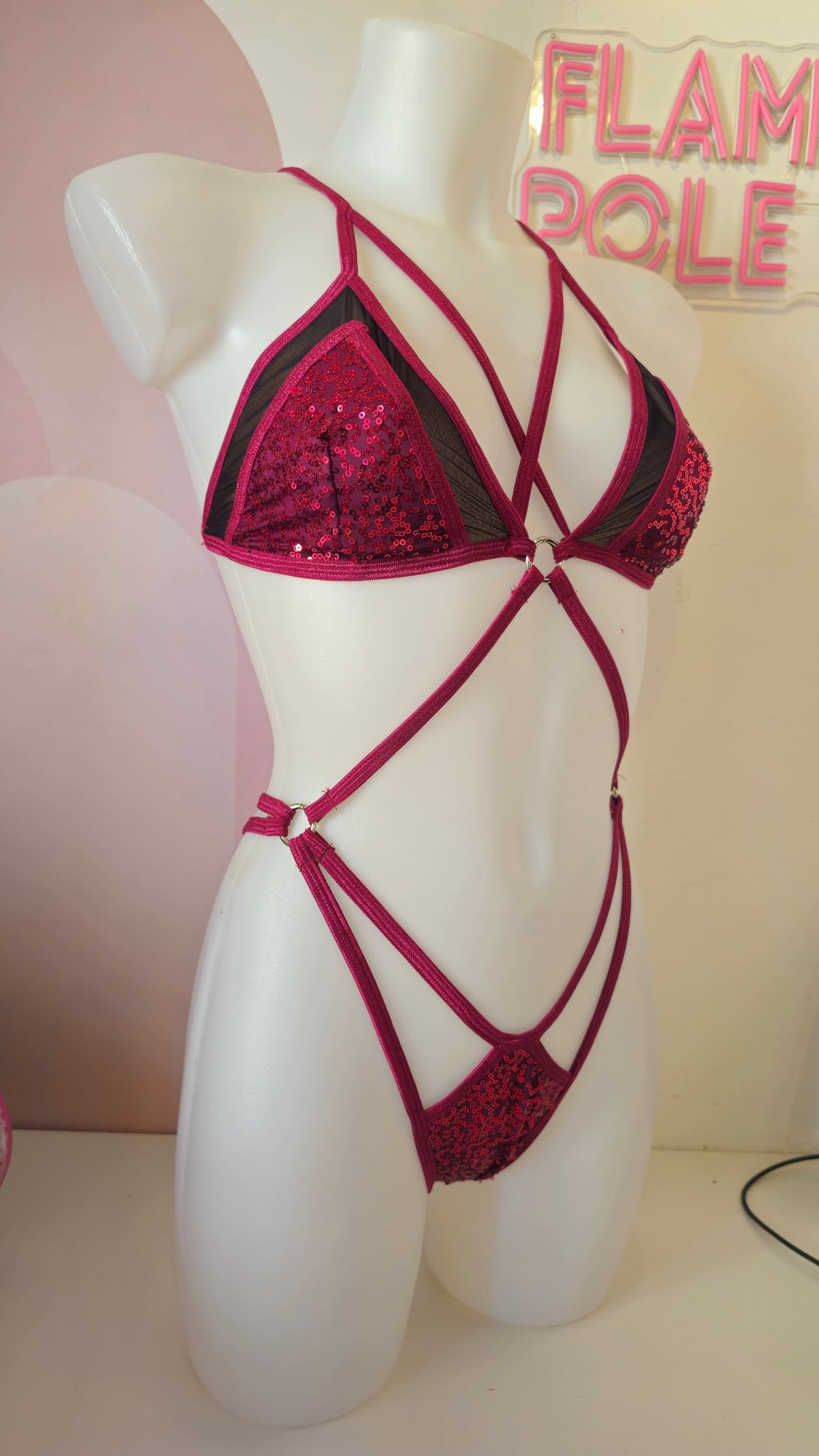 Body tatiana all in one pailettes bordoaux nere