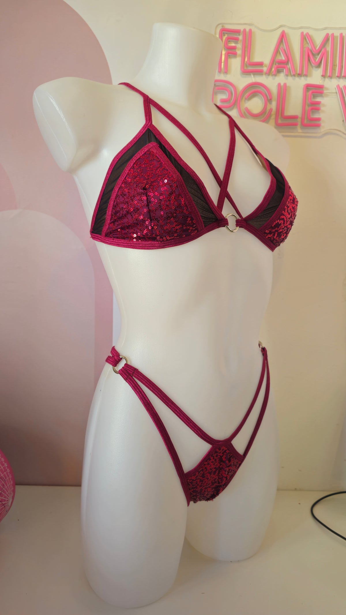 Body tatiana all in one pailettes bordoaux nere