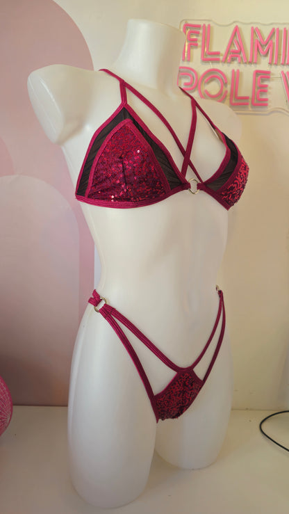 Body tatiana all in one pailettes bordoaux nere