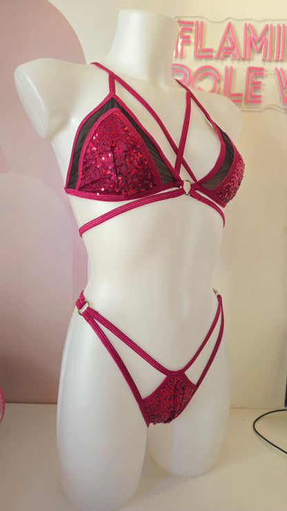 Body tatiana all in one pailettes bordoaux nere