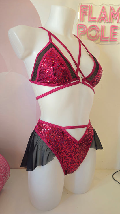 Body tatiana all in one pailettes bordoaux nere