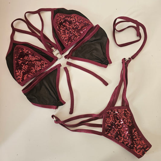 Body tatiana all in one pailettes bordoaux nere