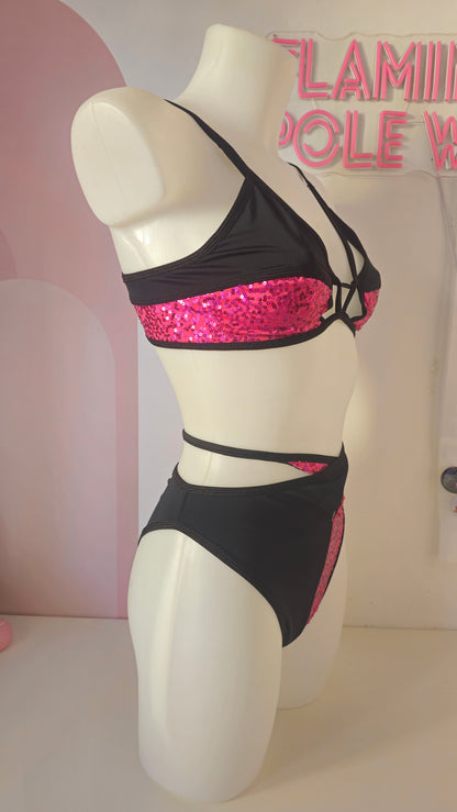 Top nice pailettes fucsia nero