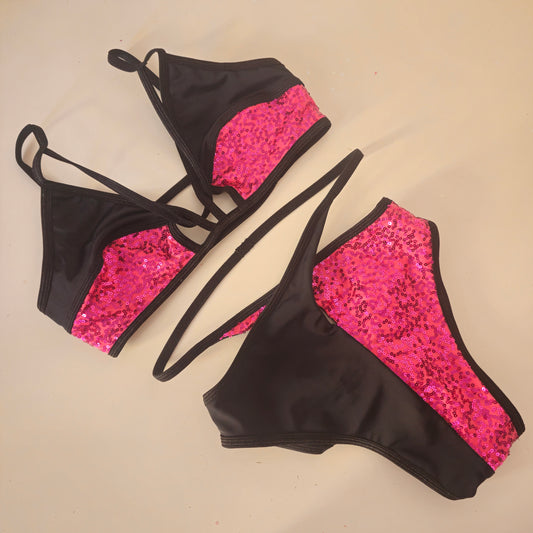 Top nice pailettes fucsia nero