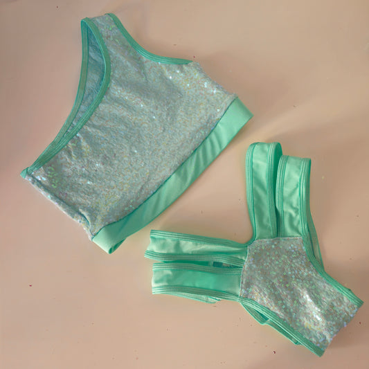 Top monospalla pailettes menta