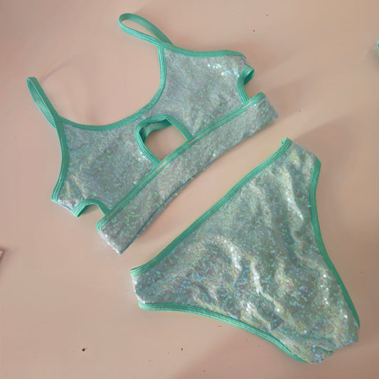 Slip high cut pailettes menta