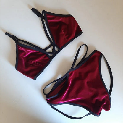 Completo high cut harness velluto bordeaux / nero