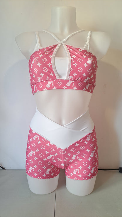 Completo yoga fitness liv fucsia bianco