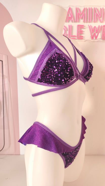 Completo liv patch slip bikini string c volant viola