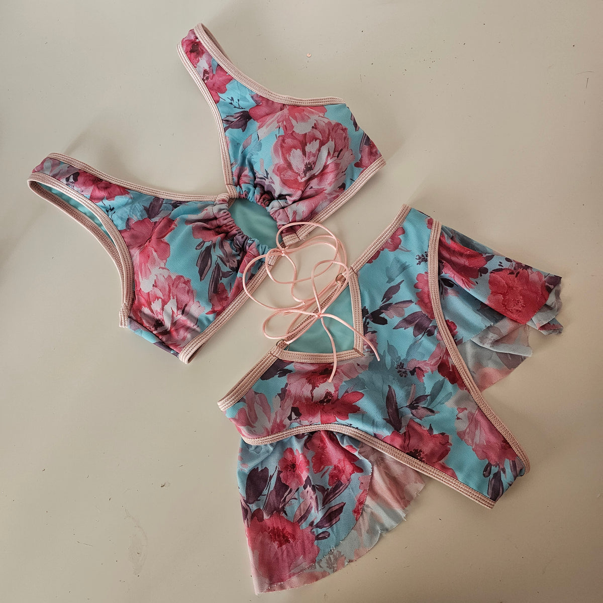 Completo elettra telli vi rouches flake blue flower