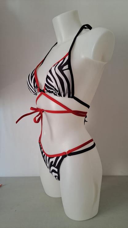 Completo bikini liv string zebra rosso - Flamingo pole wear