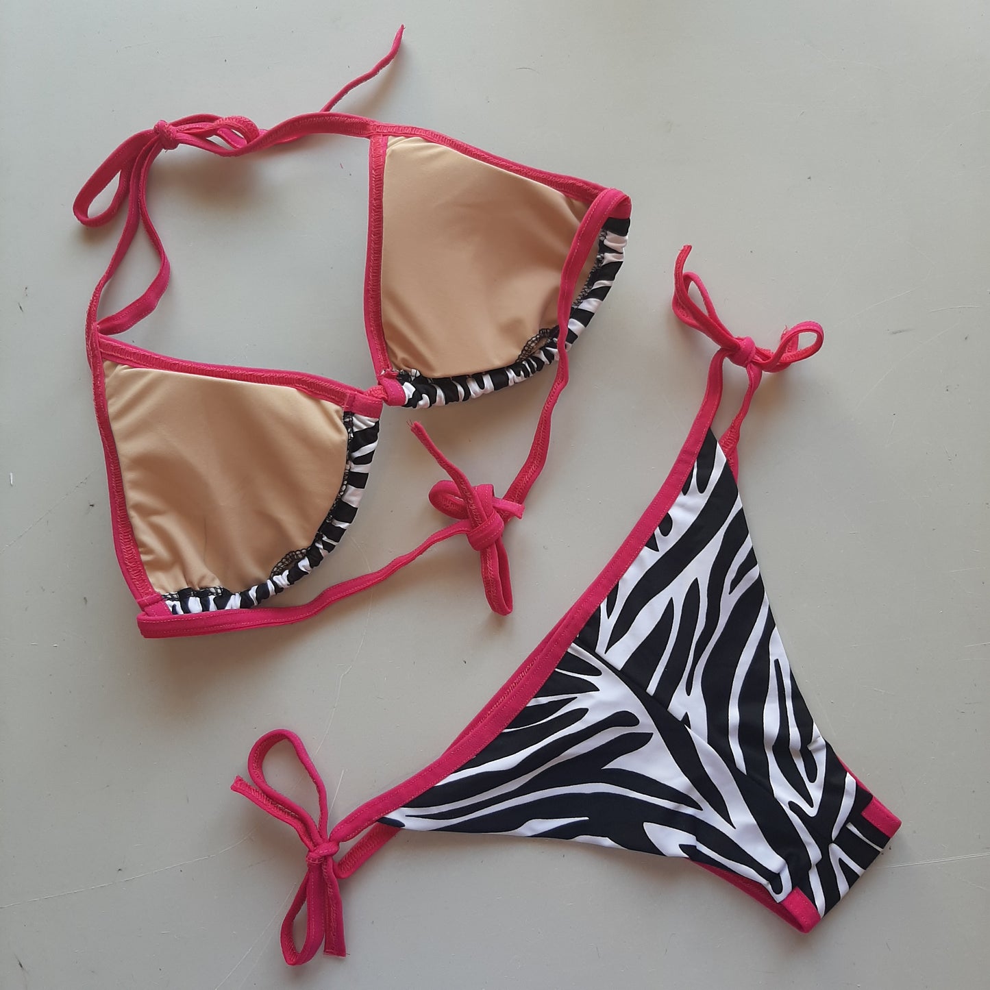 Completo bikini laccetti zebra / fucsia - Flamingo pole wear