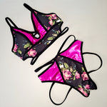 Eloisa high cut glitter silver/black lace set